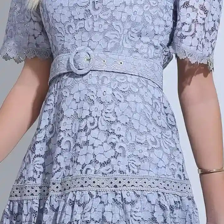 Vestido Feminino Midi Rendado Cinza Michelinne - FL29