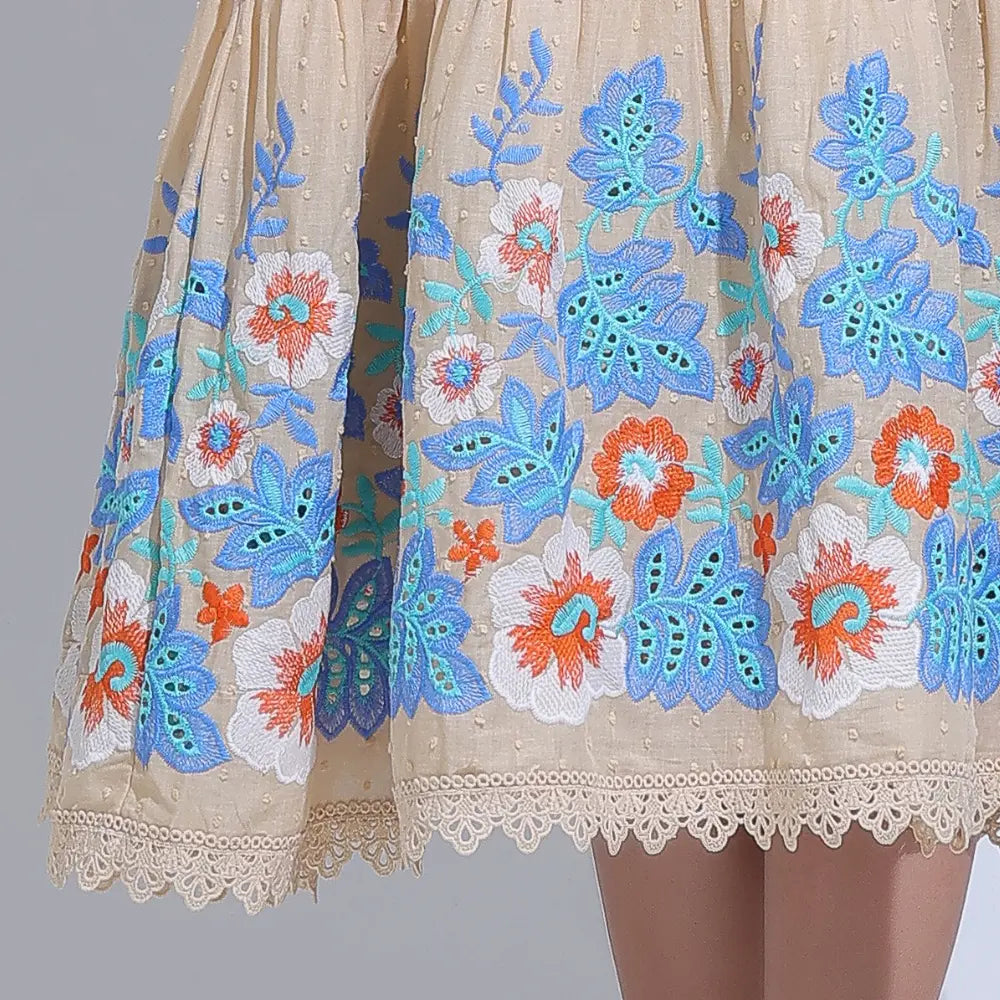 Vestido Feminino Midi Bege Bordado Aurora - FL30