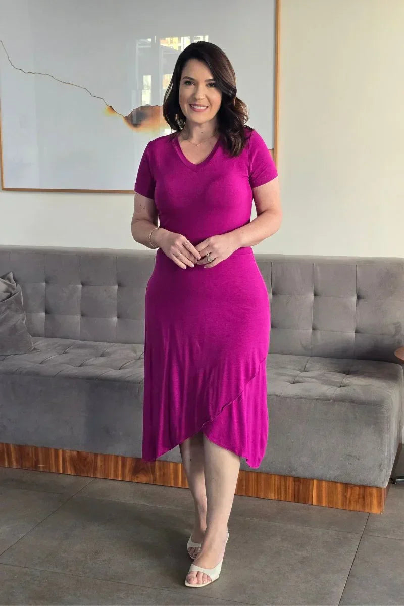 Vestido Samira Fúcsia Barra Transpassada em Viscolycra